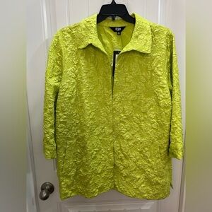 NWT slim Factor Lime Green Textured open jacket 2x Lagenlook resort